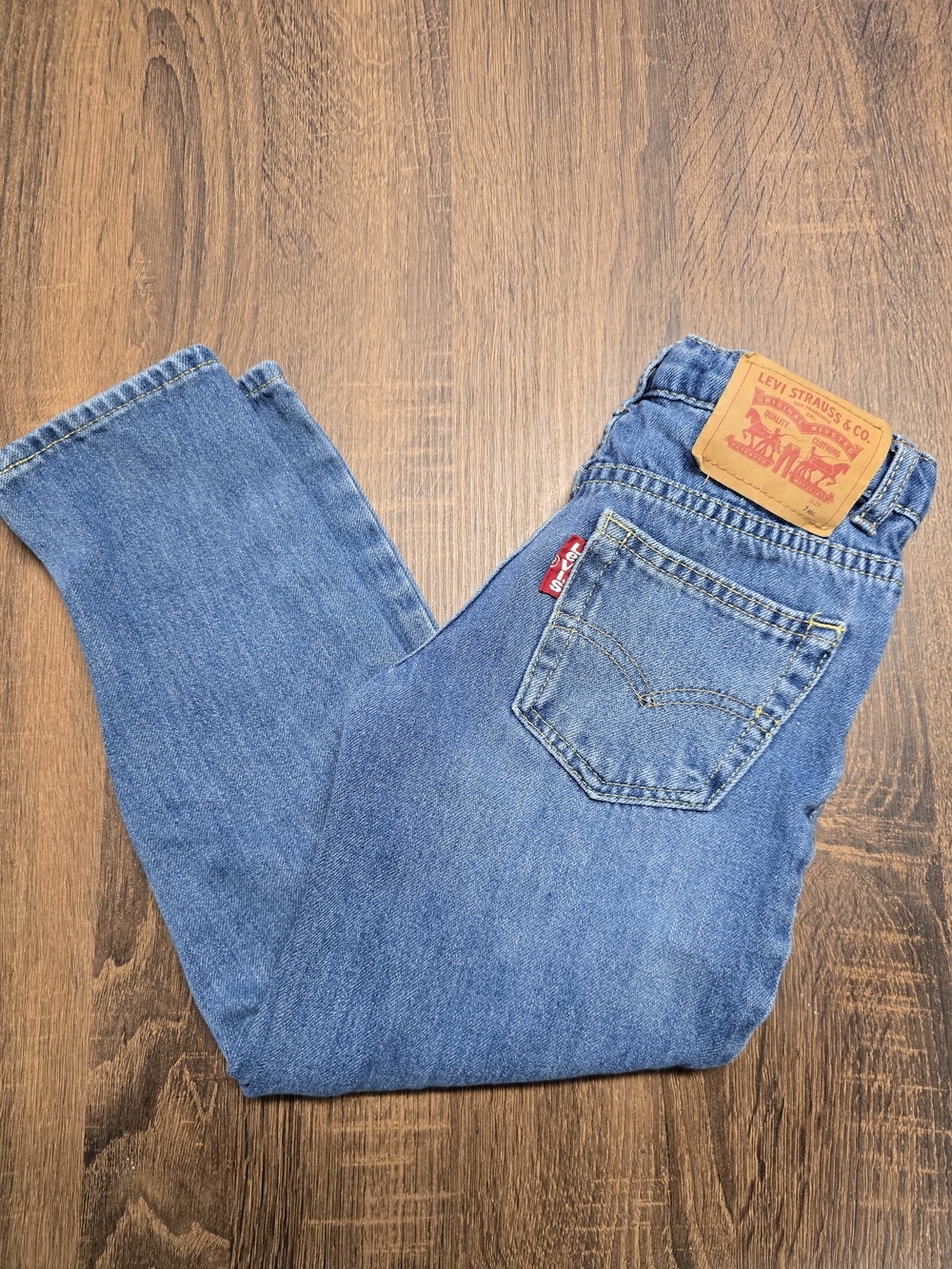 Levi's 502 Regular Taper Boys Jeans Size 7 Regular Distressed Medium Wash Denim